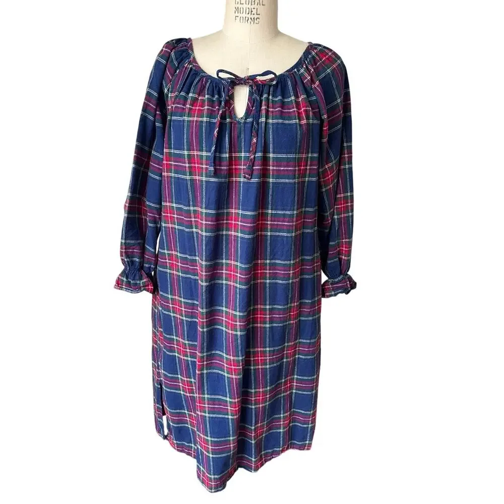 Petite Plume Plaid Cotton Flannel Nightgown Nightshirt Size Medium